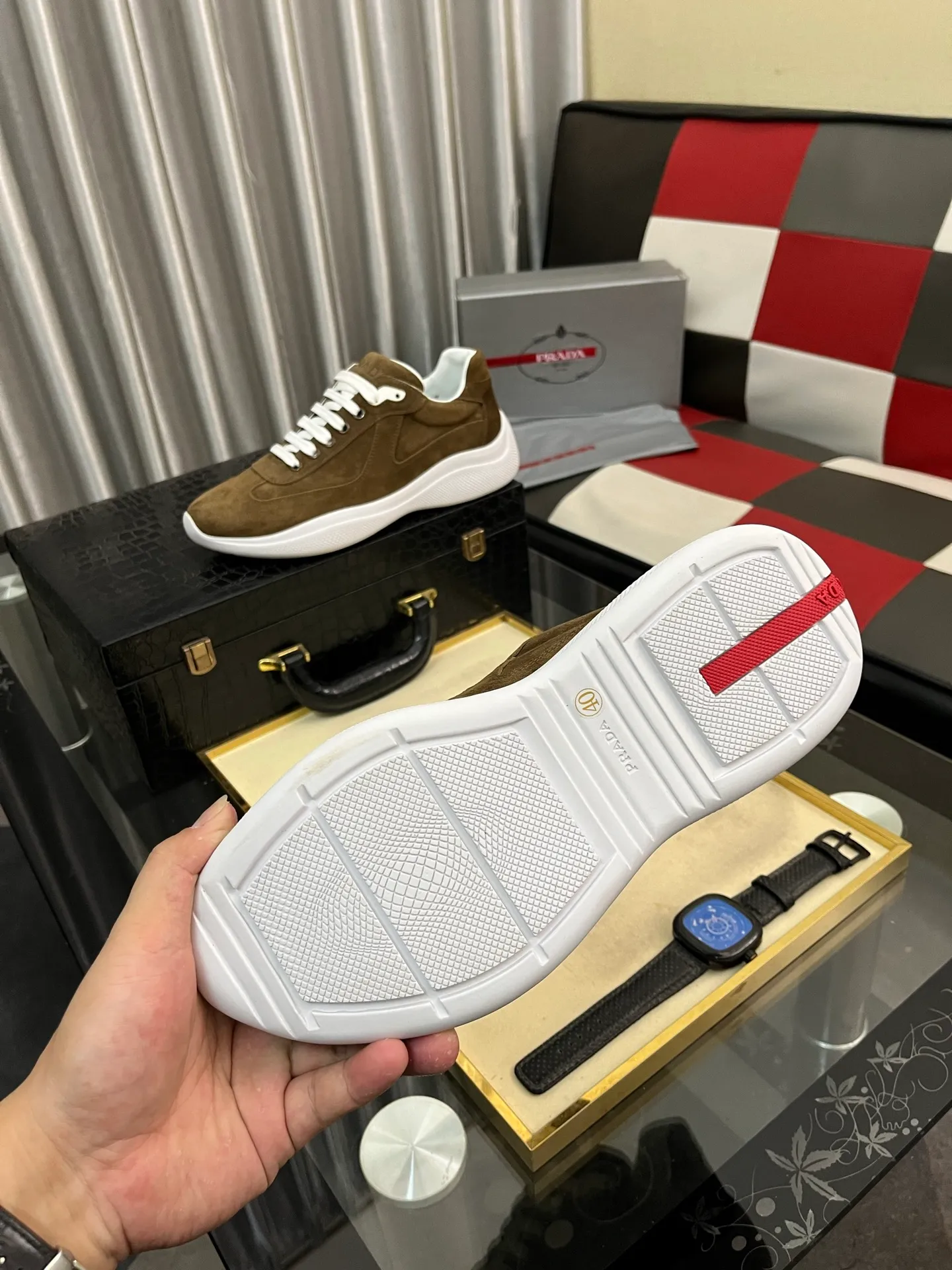 Men's shoes 💰400⌚️⌚️【PRADA】Prada casual shoes, originally developed 1:1, made of high-mercerized cowhide with imported cowhide, silk sheepskin lining, rubber outsole, comfortable and soft on the foot, size: 38-444️⃣Colors available